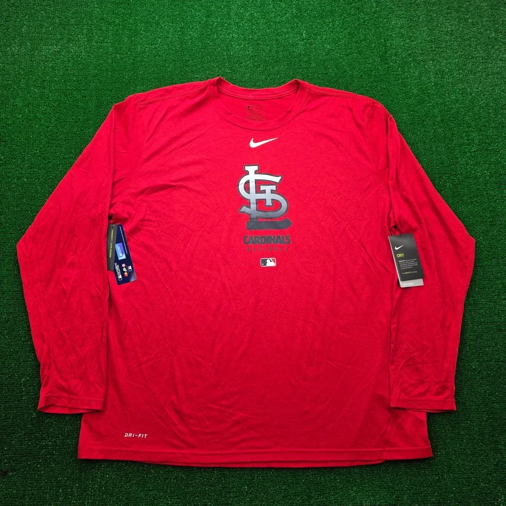 Nike MLB St Louis Cardinals Shirt Mens 2XL Red Long Sleeve Baseball Training NWT
